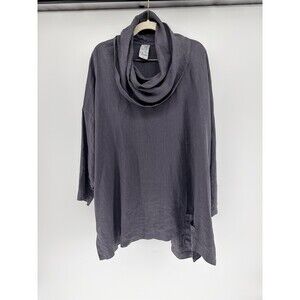 La Fixsun Linen Cowl Neck Funky Pocket Oversized Tunic Boxy Lagenlook Gray Top L